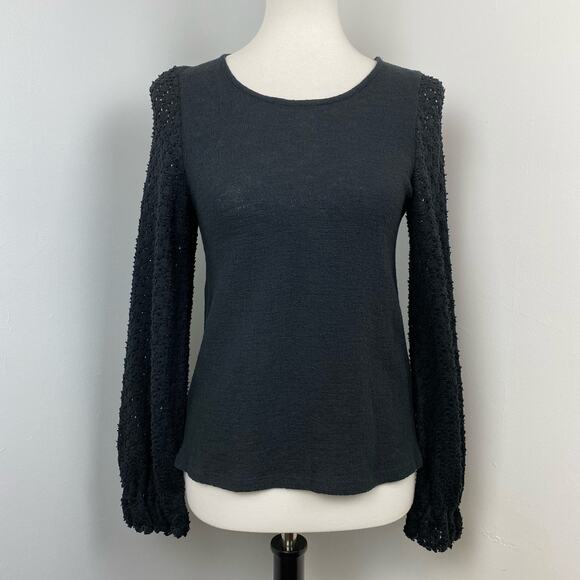 Madewell Black Eyelet Mix Ruffle Sleeve Knit Top Blouse XS - Picture 1 of 10